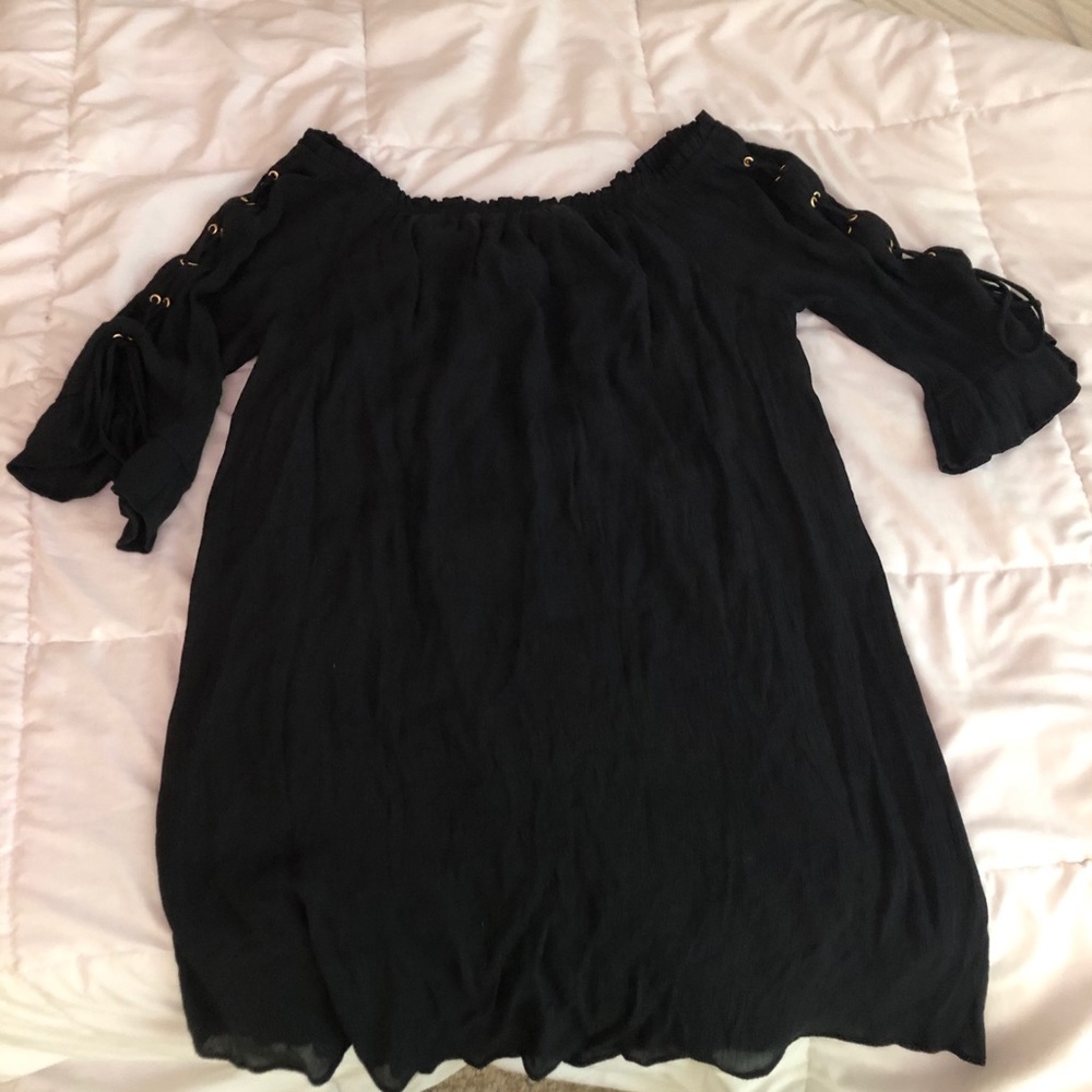 off shoulder boho black dress